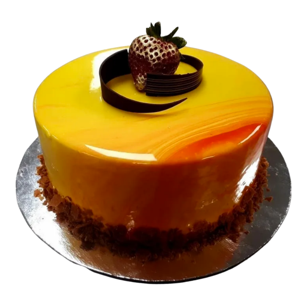 Orange Chocolate Mirror Cake with Chocolate Mirror Glaze